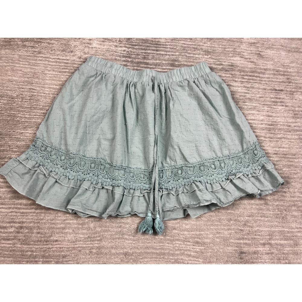 Simplee Plus Skirt Women Plus Sage Green Swiss Dot Crochet Lace Ruffle Mini Boho